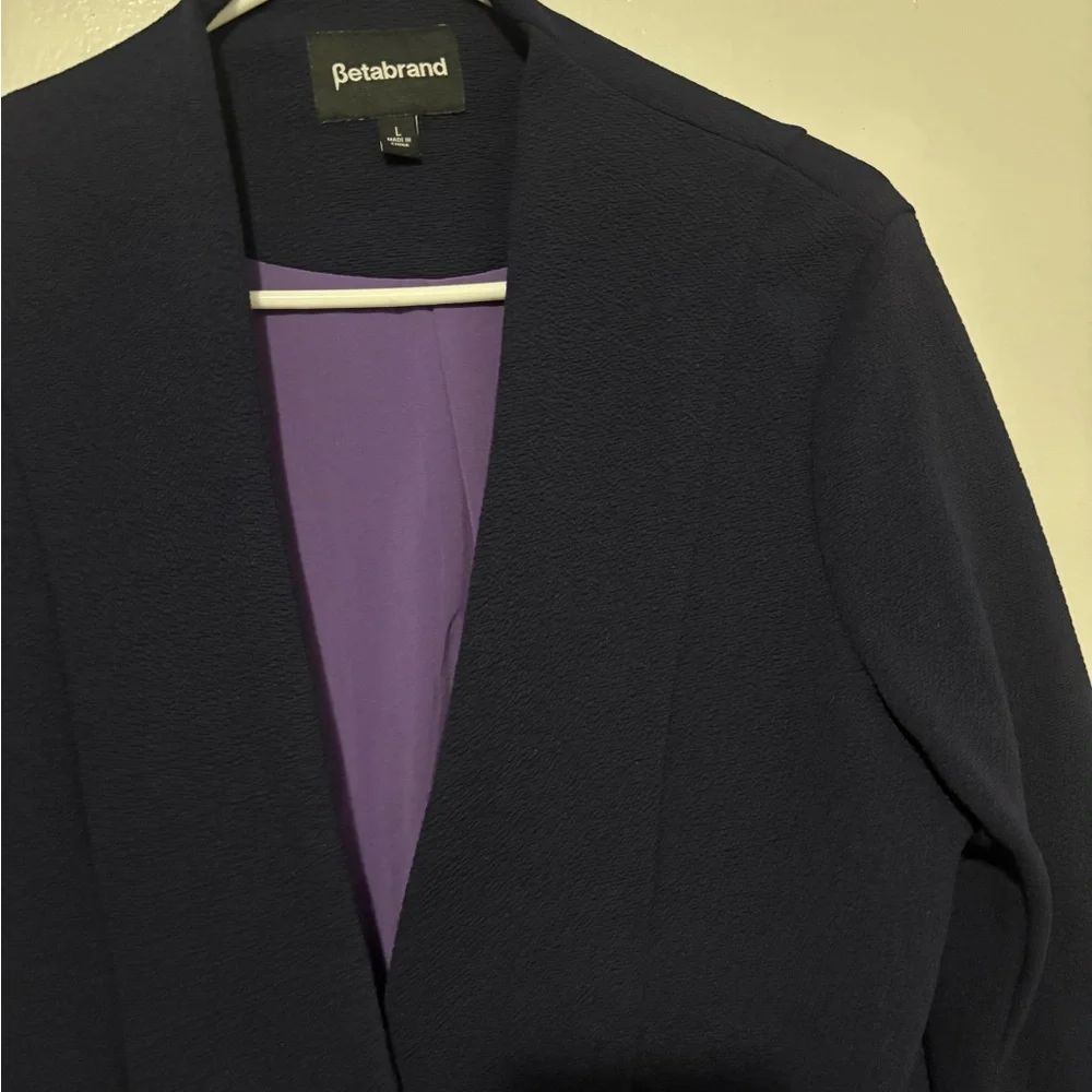Betabrand Women's Navy Blazer with Purple Interior - Picture 2 of 4